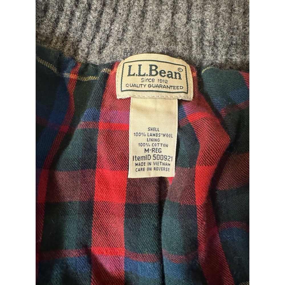 Men's Classic LL Bean Ragg Wool Sweater 100% Lambswool Flannel Plaid Lining Med - Picture 5 of 9